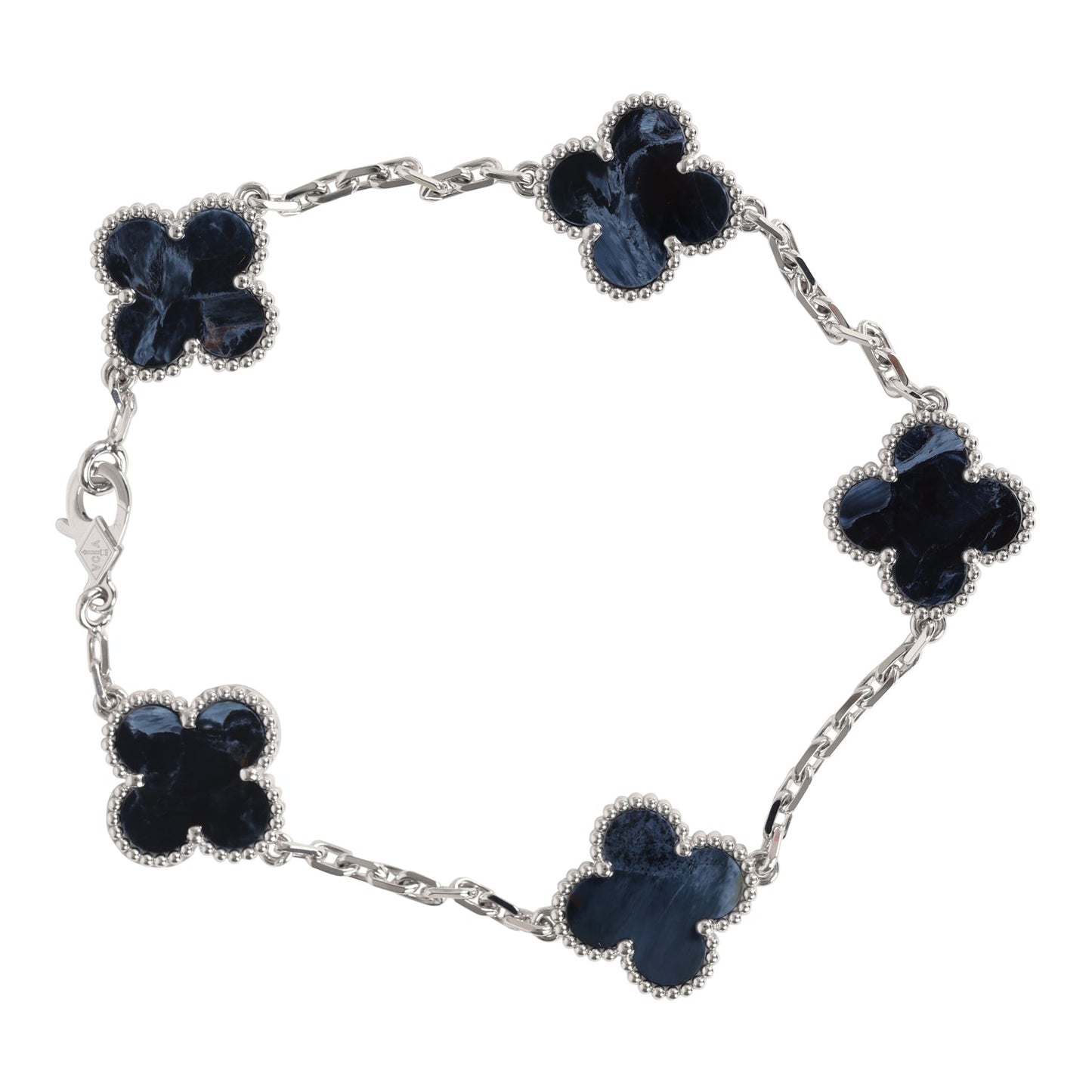 Van Cleef & Arpels Vintage Alhambra 5 Motif Bracelet 18K White Gold & Pietersite - Bob Flawless Skincare 