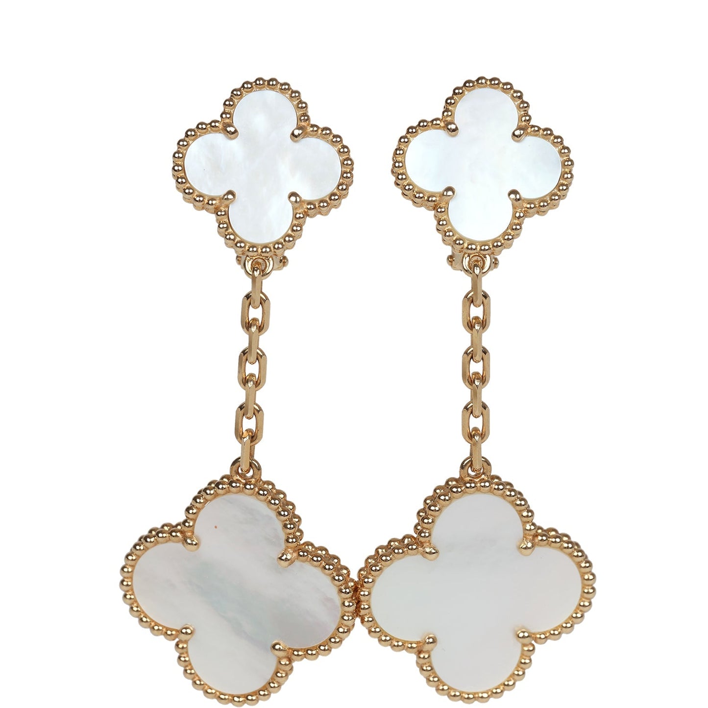 Van Cleef & Arpels Vintage Alhambra 18k Gold and Mother of Pearl 2 Motif Earrings