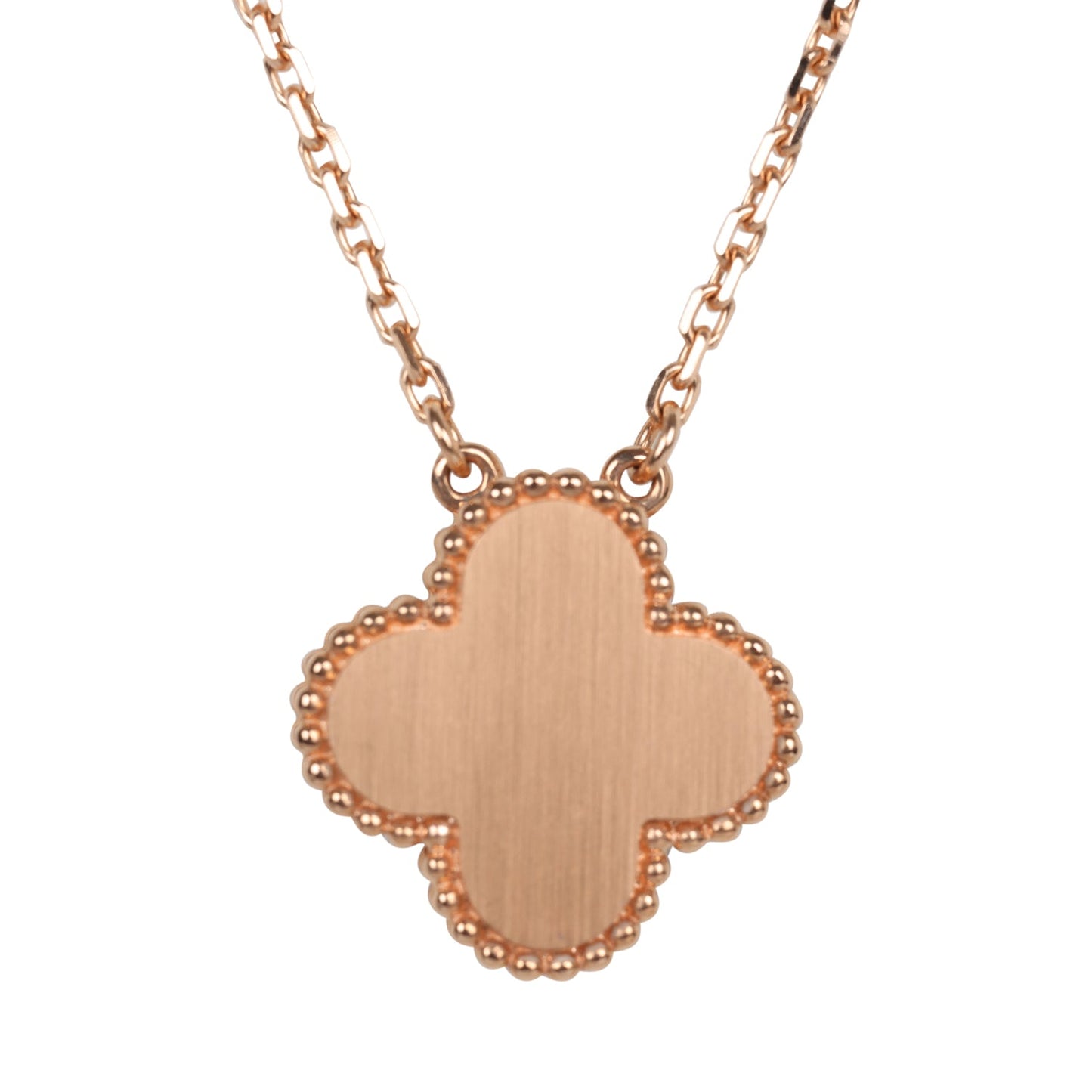 Van Cleef & Arpels 2021 Holiday Vintage Alhambra Rhodonite Pendant Necklace Rose Gold Hardware