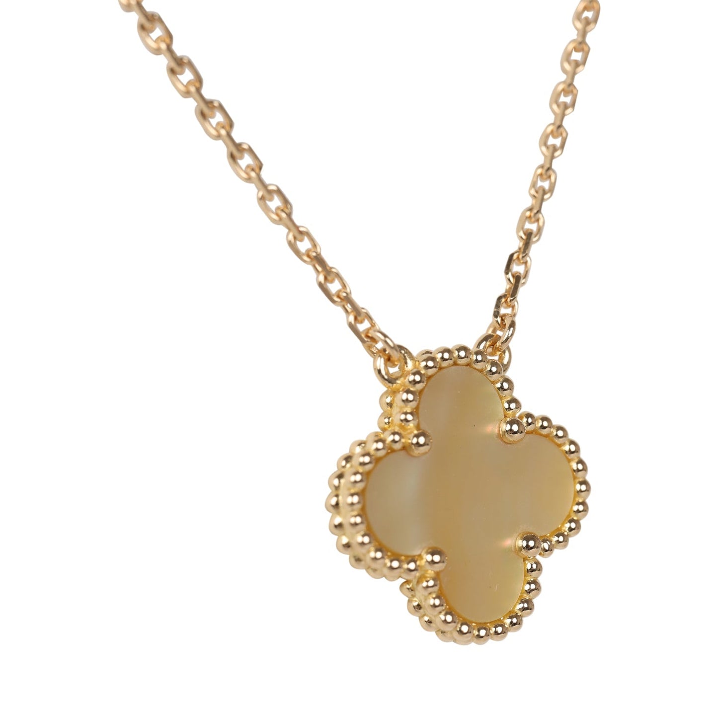 Van Cleef & Arpels Vintage Alhambra Jaune Mother of Pearl Pendant Necklace 18K Yellow Gold Hardware Princess Grace