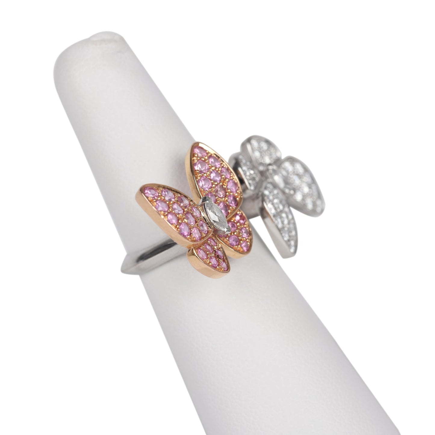 Pre-owned Van Cleef & Arpels Double Butterfly Ring 18k White Gold/Pink & Diamonds