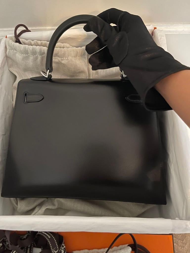 Hermes Kelly Sellier 25 Black Box Palladium Hardware